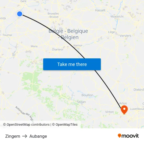 Zingem to Aubange map