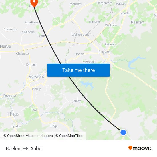Baelen to Aubel map