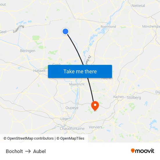 Bocholt to Aubel map