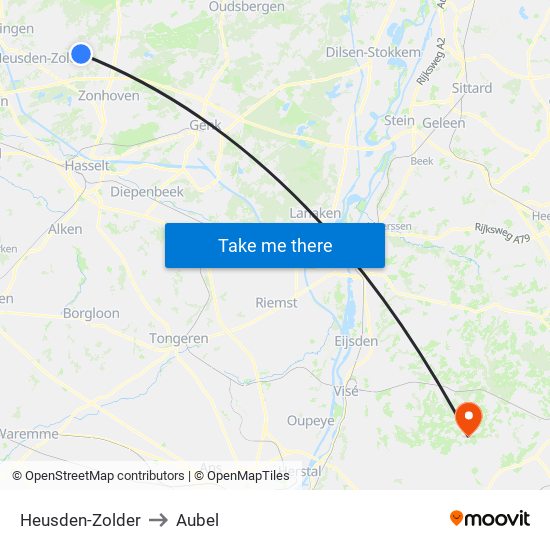 Heusden-Zolder to Aubel map