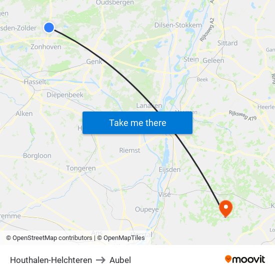 Houthalen-Helchteren to Aubel map