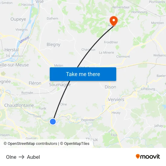 Olne to Aubel map