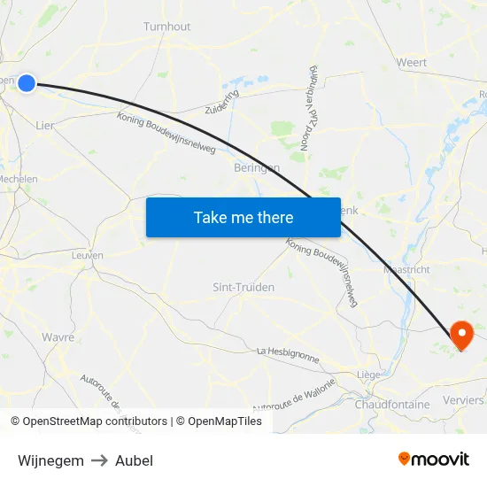 Wijnegem to Aubel map