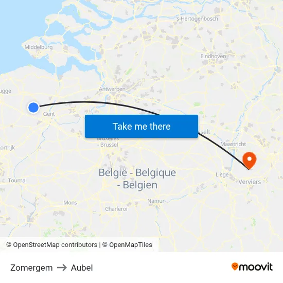 Zomergem to Aubel map