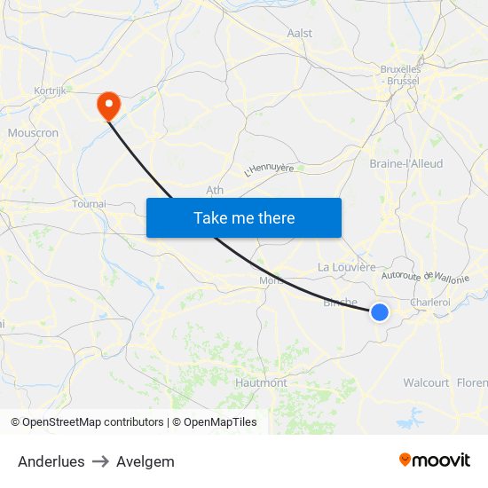 Anderlues to Avelgem map