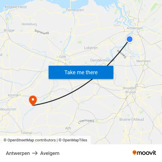 Antwerpen to Avelgem map