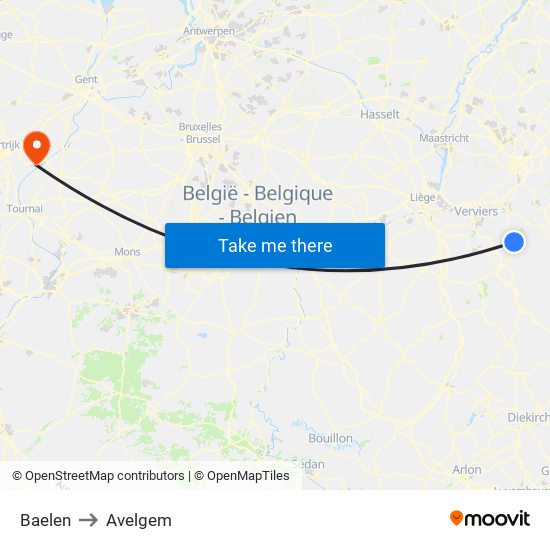 Baelen to Avelgem map