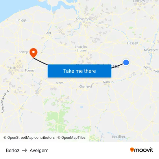 Berloz to Avelgem map