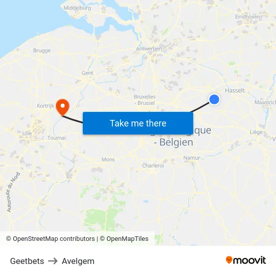 Geetbets to Avelgem map