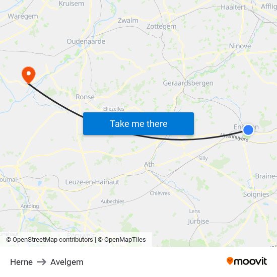 Herne to Avelgem map