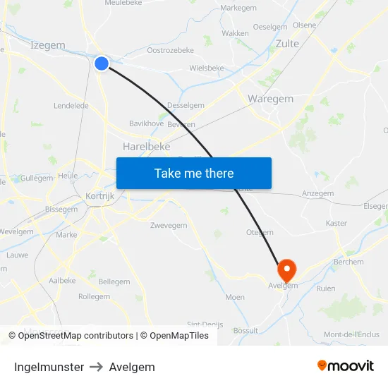 Ingelmunster to Avelgem map