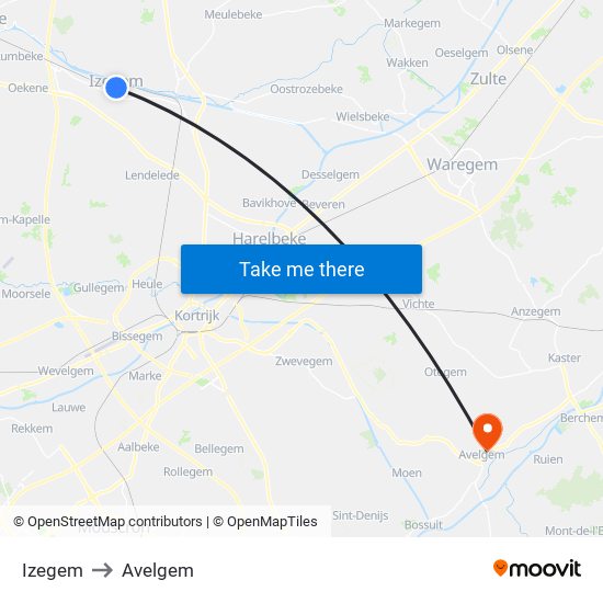 Izegem to Avelgem map