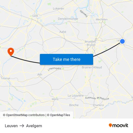 Leuven to Avelgem map