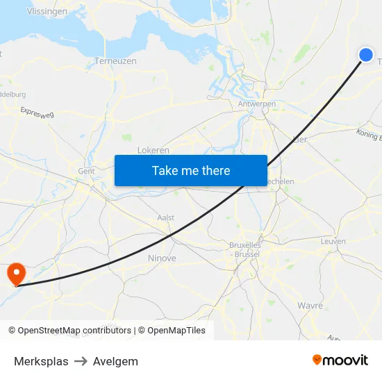 Merksplas to Avelgem map