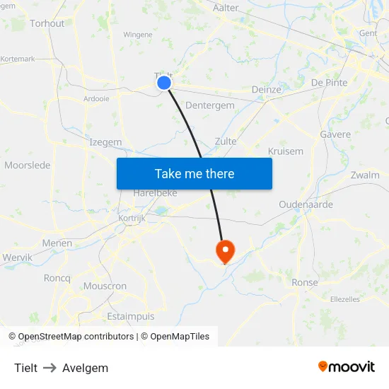 Tielt to Avelgem map