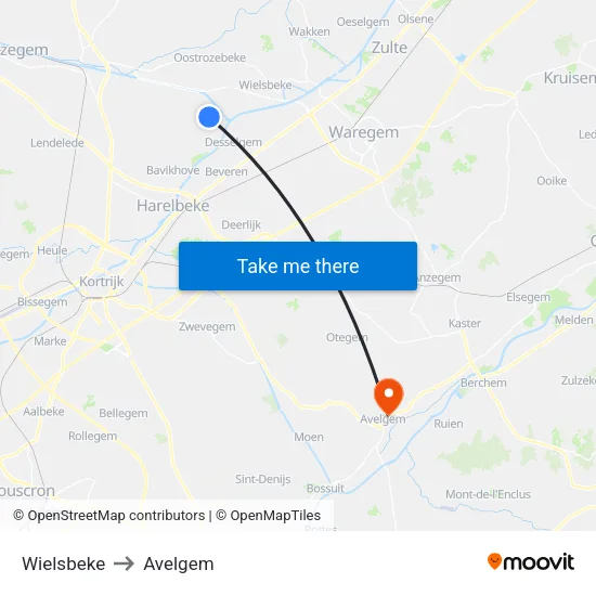 Wielsbeke to Avelgem map