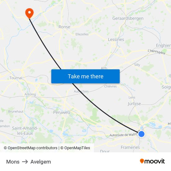 Mons to Avelgem map