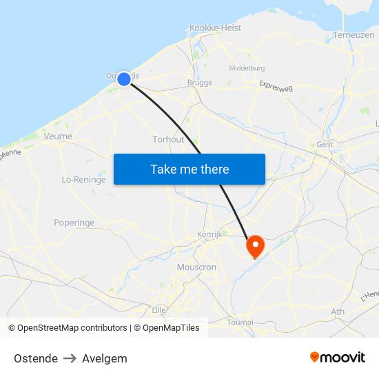 Ostende to Avelgem map