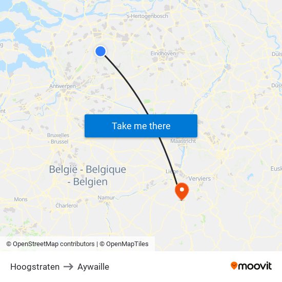 Hoogstraten to Aywaille map