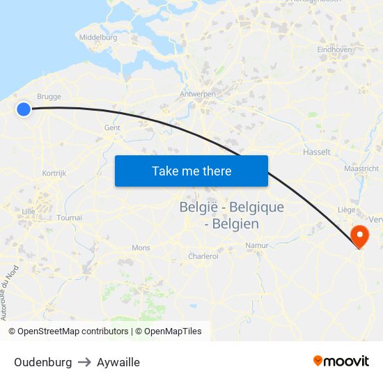 Oudenburg to Aywaille map