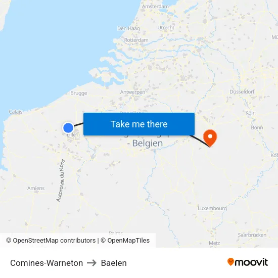 Comines-Warneton to Baelen map