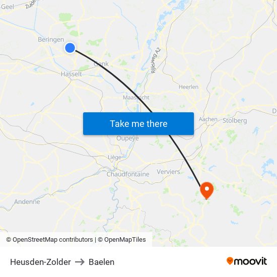 Heusden-Zolder to Baelen map