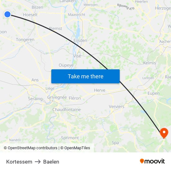 Kortessem to Baelen map