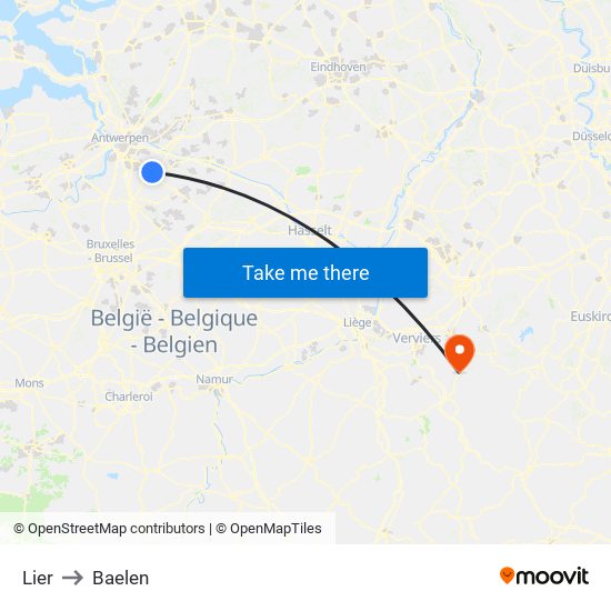 Lier to Baelen map