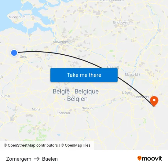 Zomergem to Baelen map