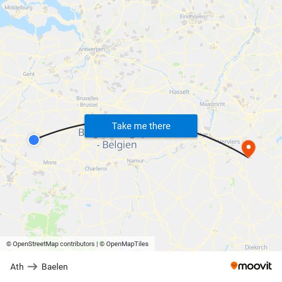 Ath to Baelen map