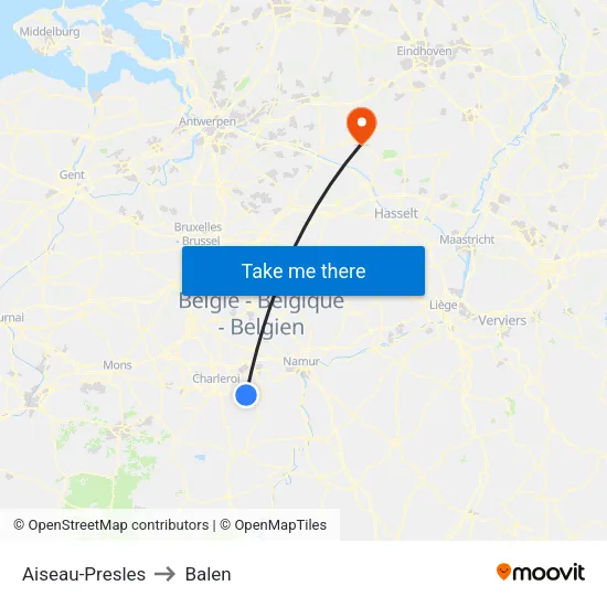 Aiseau-Presles to Balen map