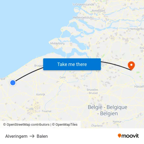 Alveringem to Balen map
