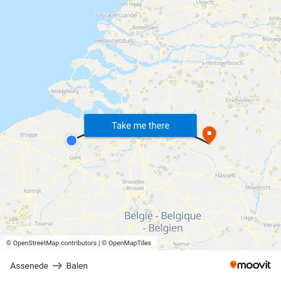 Assenede to Balen map
