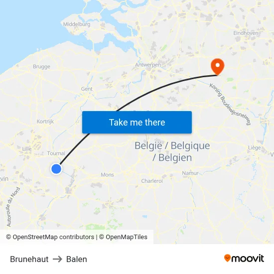 Brunehaut to Balen map