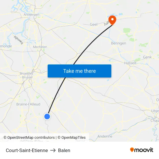Court-Saint-Etienne to Balen map