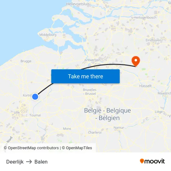 Deerlijk to Balen map