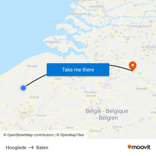 Hooglede to Balen map
