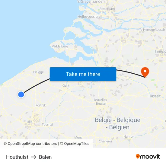 Houthulst to Balen map
