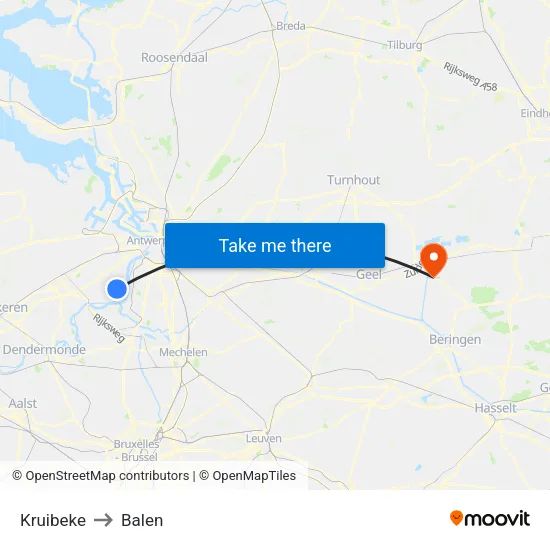 Kruibeke to Balen map