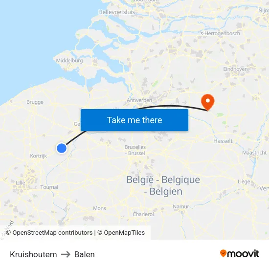 Kruishoutem to Balen map