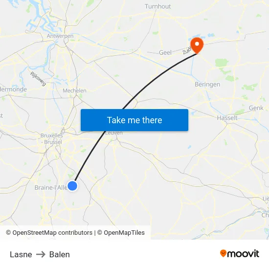 Lasne to Balen map