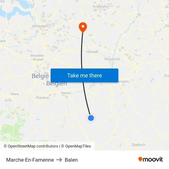 Marche-En-Famenne to Balen map