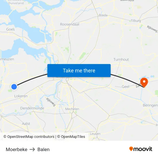 Moerbeke to Balen map