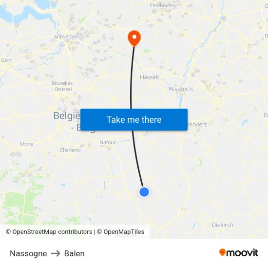 Nassogne to Balen map
