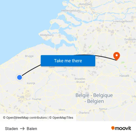 Staden to Balen map