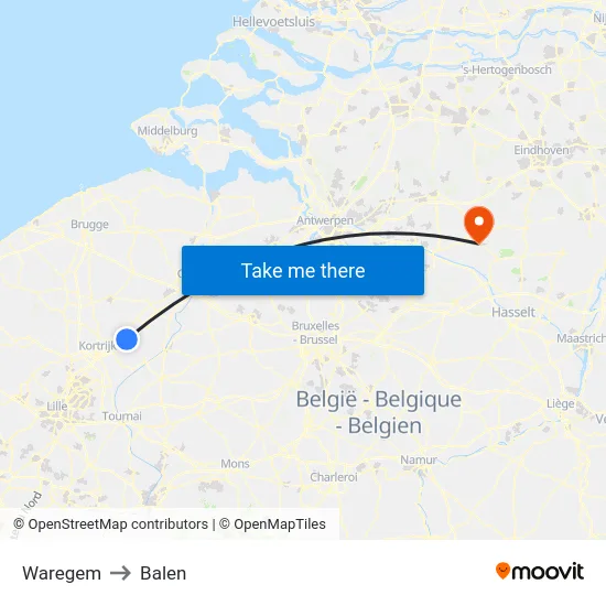 Waregem to Balen map