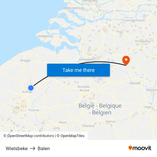 Wielsbeke to Balen map
