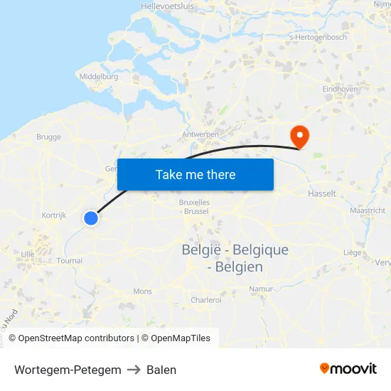 Wortegem-Petegem to Balen map