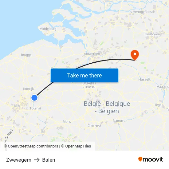 Zwevegem to Balen map