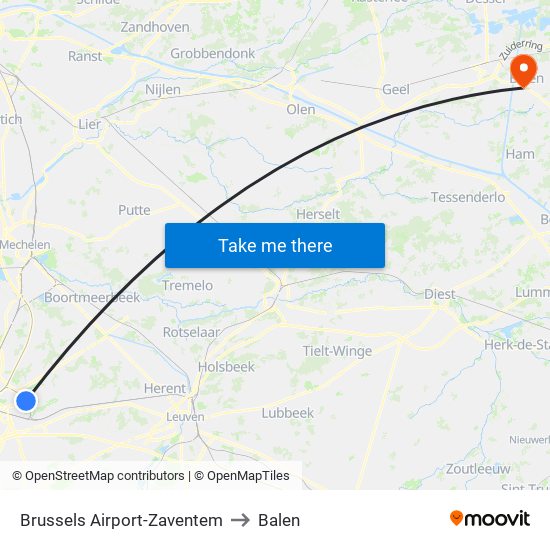 Brussels Airport-Zaventem to Balen map